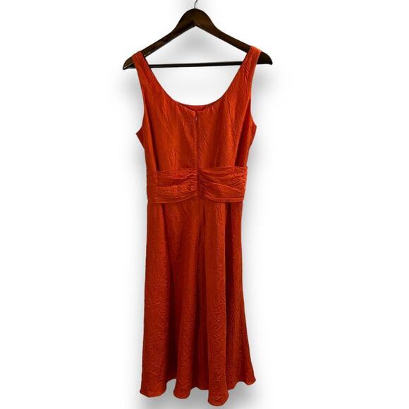 Coldwater Creek Dress Orange Silk Fit & Flare Belted Midi Classic 14 - Picture 4 of 10